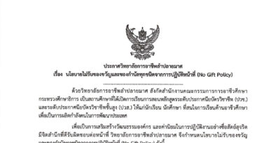 ประกาศนโยบายไม่รับของขวัญและของกำนัลทุกชนิดจากการปฏิบัติหน้าที่ (No Gift Policy) ปีการศึกษา 2569
